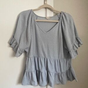 Altar'd State Gray Flutter Sleeve Ruffled Blouse